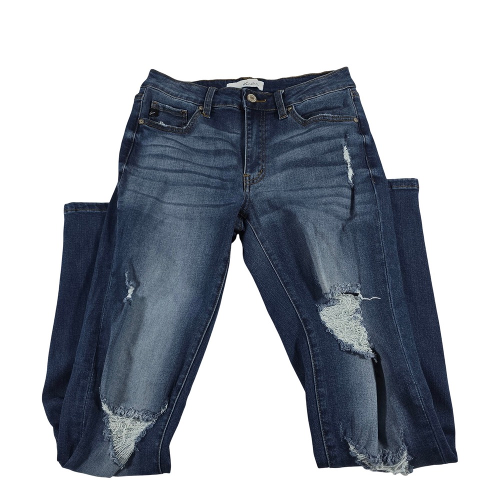 KanCan Womens Distressed Skinny Jeans Dark Wash Ripped Mid Rise Size 28
